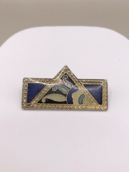 Unsigned Jewelry - Vintage Gold-Tone Blue Enamel Art Deco Inspired Brooch